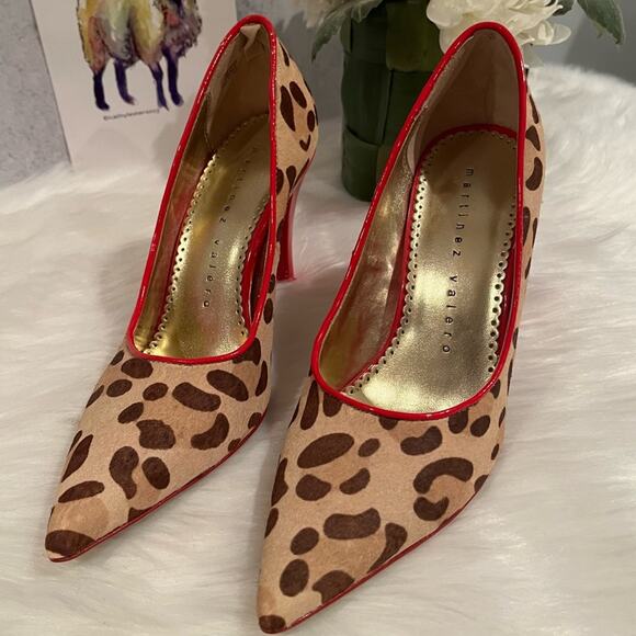 Martinez Valero Leather Calf Hair Leopard Multi Tone Heels Pumps Camel Red 5.5 - Picture 13 of 15